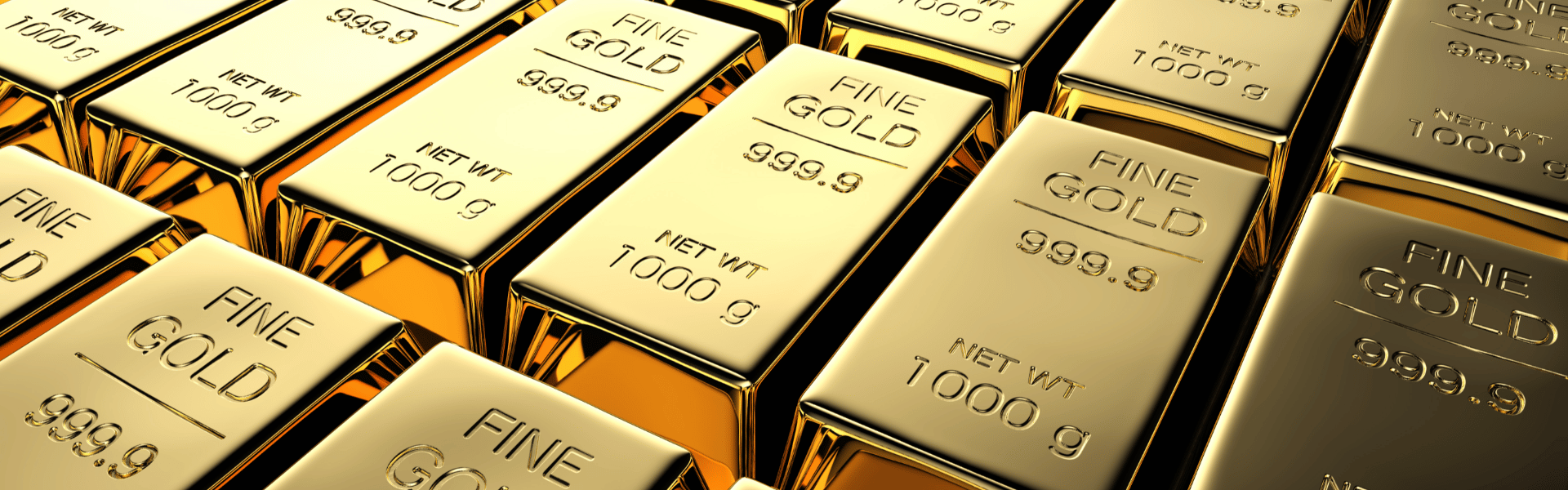 Rows of fine gold bullion bars