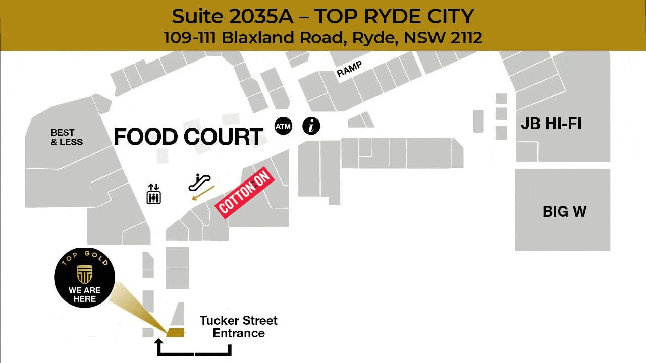 Animated directions from Tucker Street entrance to the Top Gold Ryde showroom